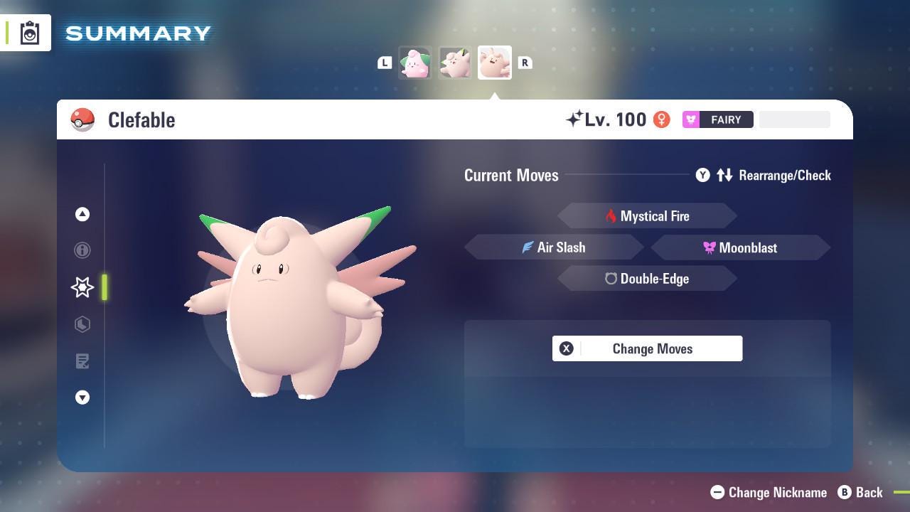 Foto de la carta Pokémon Shiny CLEFABLE Pokémon Legends ZA 6IV Listo para la batalla competitiva 3