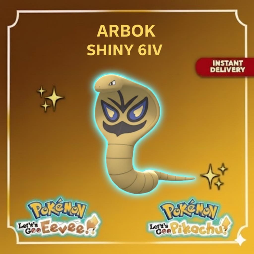 Shiny ARBOK Pokémon Lets Go Pikachu Eevee 6IV Competitive Battle Ready – Pokémon Let's Go Pokémon card photo