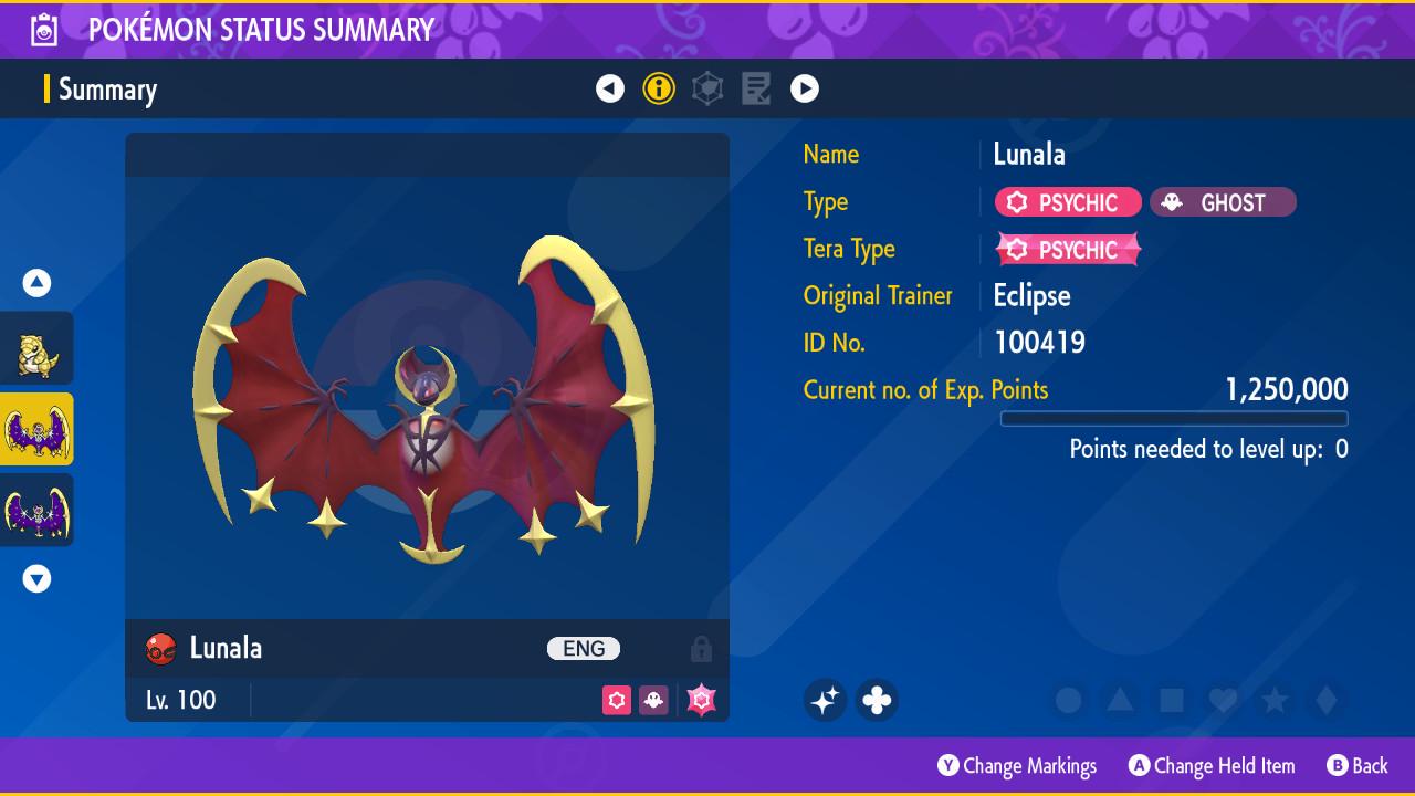 Shiny LUNALA Pokémon Scarlet and Violet 6IV Competitive Battle Ready Pokémon card photo 2