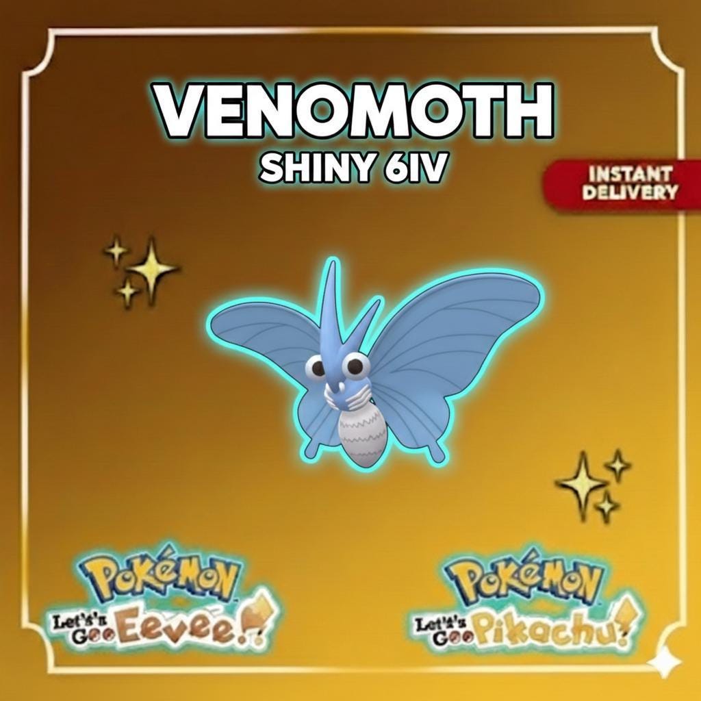 Shiny VENOMOTH Pokémon Lets Go Pikachu Eevee 6IV Competitive Battle Ready – Pokémon Let's Go Pokémon card photo