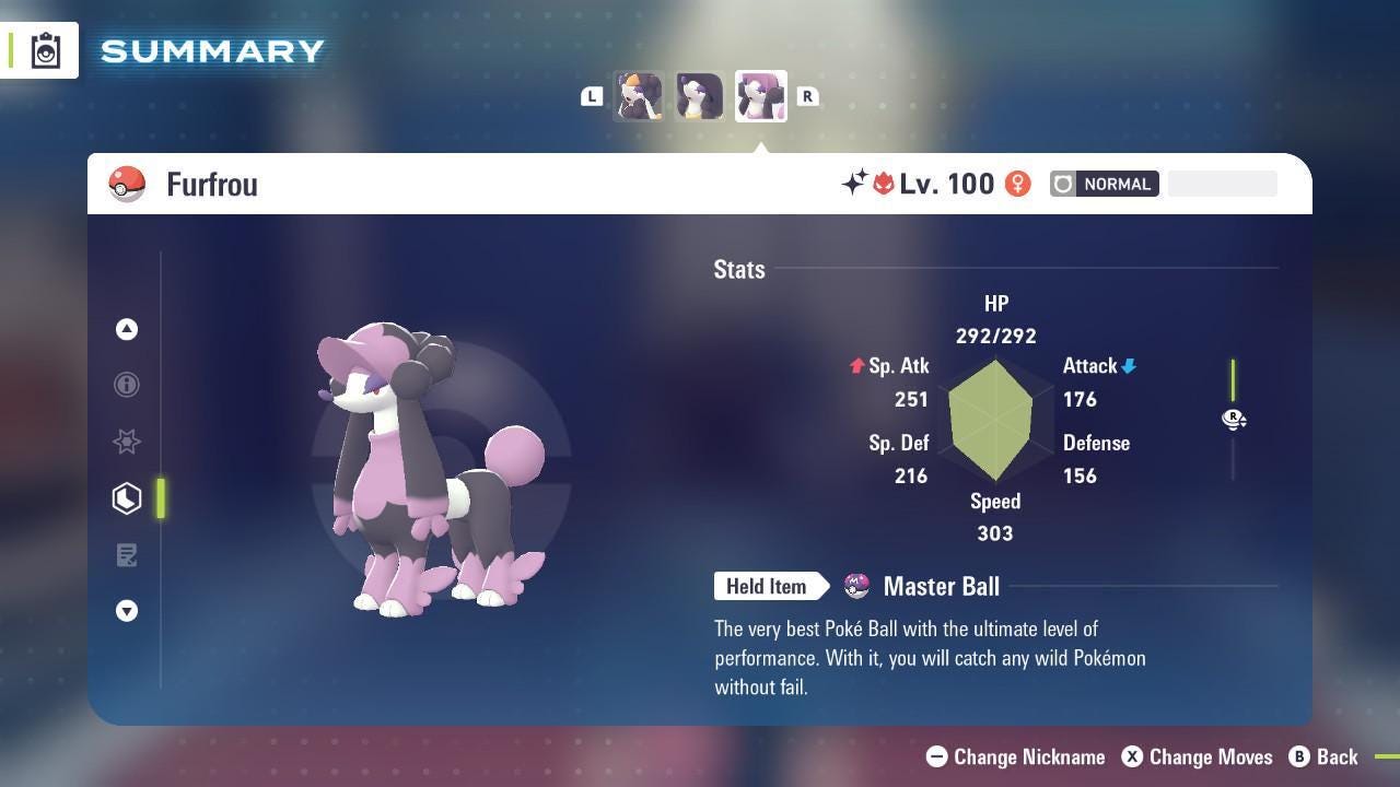 Shiny Alpha Matron Furfrou Pokémon Legends ZA 6IV Competitive Battle Ready Pokémon card photo