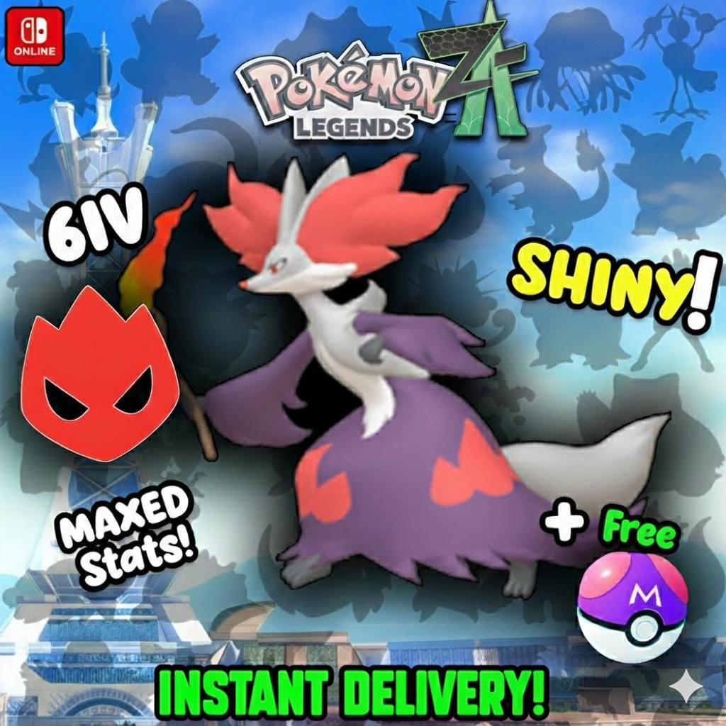 Pokemon Za ALPHA Shiny 6IV Delphox + Mega Stone Delphoxite Competitive Battle Ready Any Held Item Customizable Z A ZA Trade Pokémon card photo
