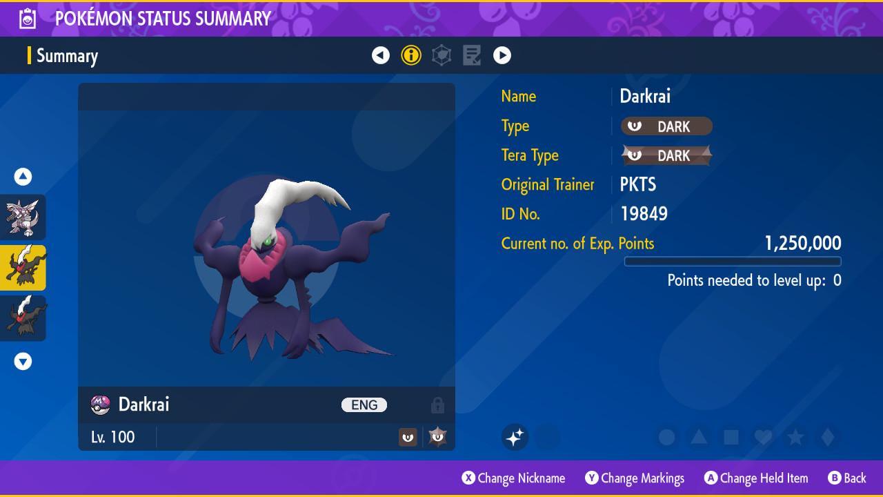 Shiny DARKRAI Pokémon Scarlet and Violet 6IV Pokemon Mythical Pokemon Hidden Treasure of Area Zero: Teal Mask Pokémon card photo 2