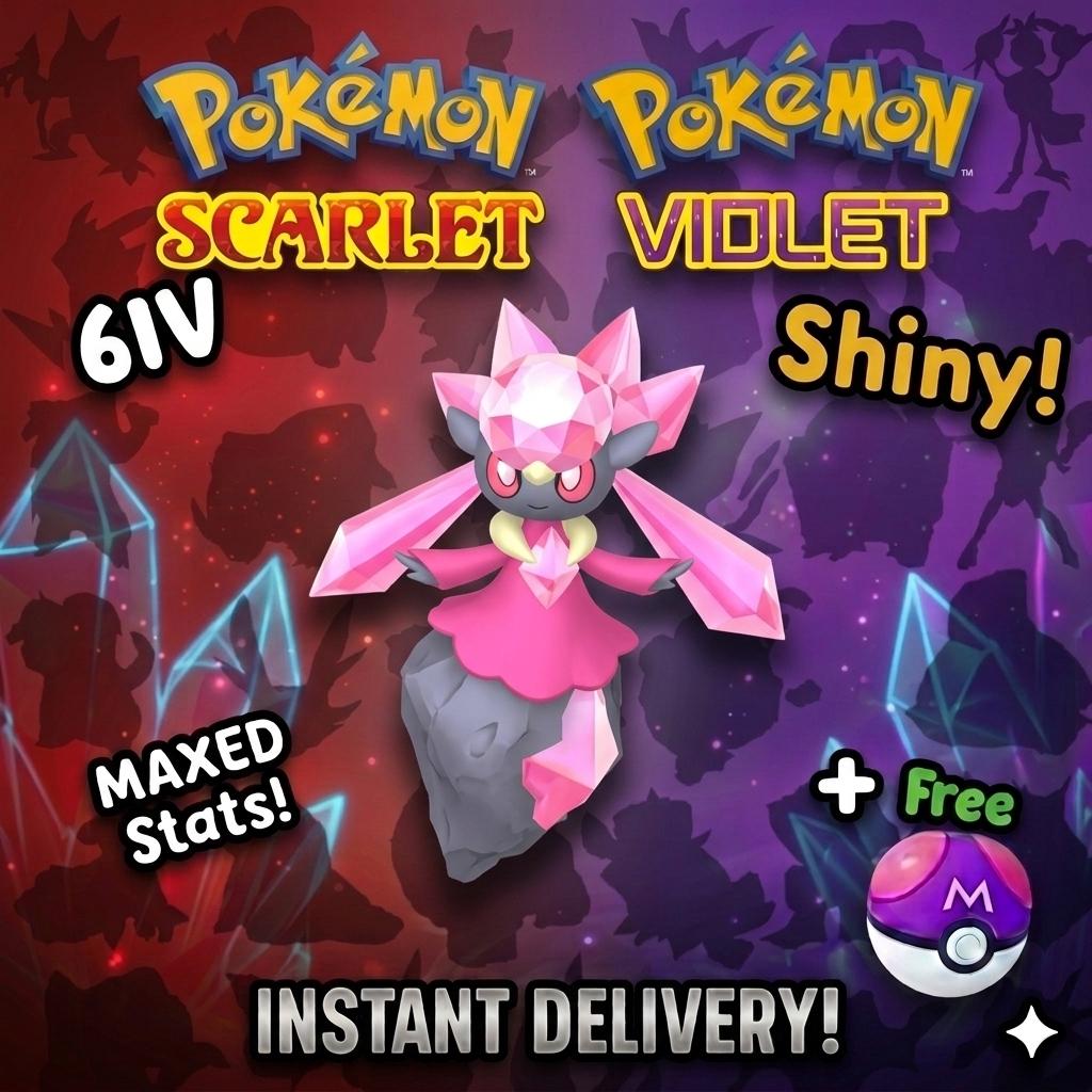 Shiny DIANCIE Pokémon Scarlet and Violet 6IV Competitive Battle Ready – Scarlet & Violet Pokémon card photo