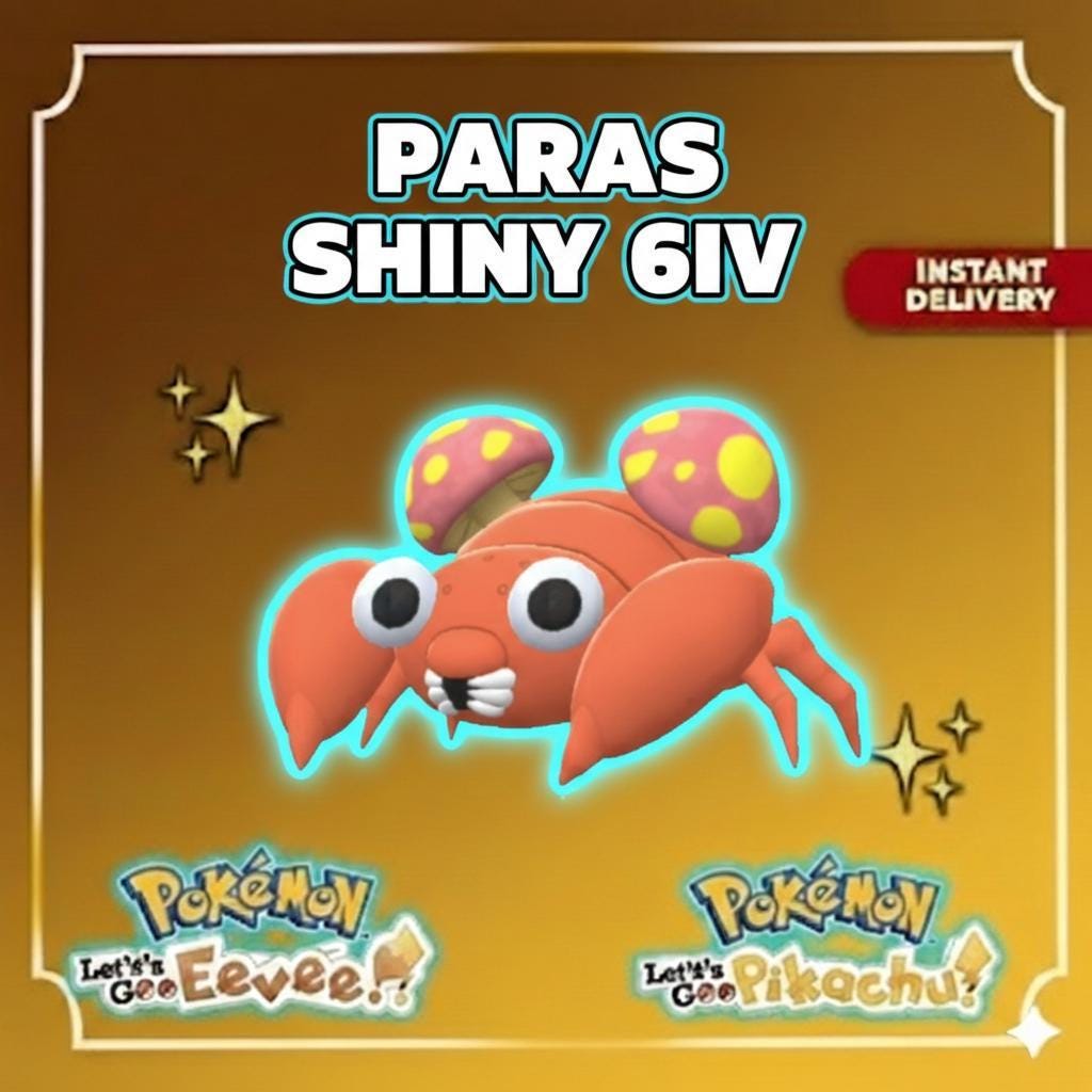 Shiny PARAS Pokémon Lets Go Pikachu Eevee 6IV Competitive Battle Ready – Pokémon Let's Go Pokémon card photo