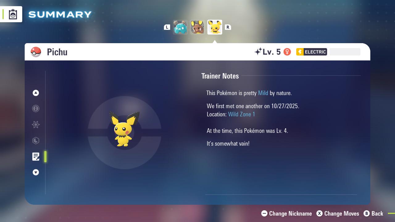 Foto de la carta Pokémon PICHU variocolor Pokémon Legends ZA 6IV listo para el combate competitivo 4