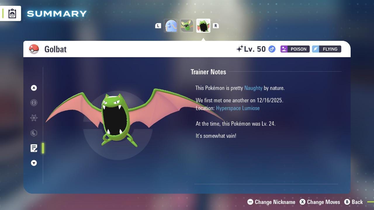Foto de la carta Pokémon Shiny Golbat Pokémon Legends ZA Mega Dimension DLC 6IV Listo para el Combate Competitivo 4