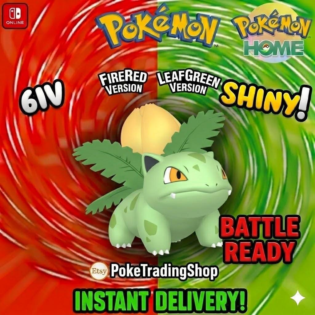 Foto de la carta Pokémon SHINY IVYSAUR Pokémon Rojo Fuego Verde Hoja 6IV Competitivo Listo para la Batalla