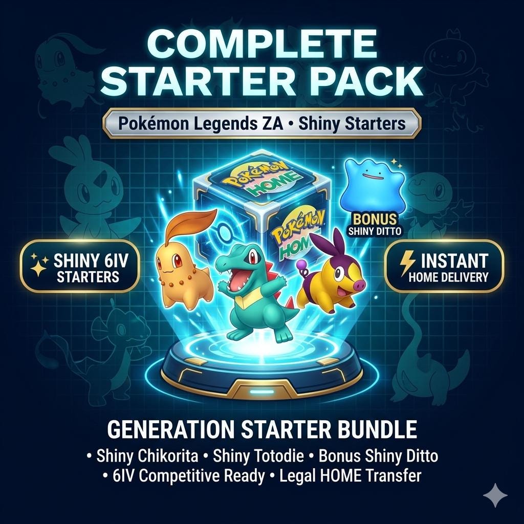 Foto de la carta Pokémon TRANSFERENCIA HOME Paquete de Inicio Shiny Pokémon Leyendas Za + Ditto Masuda Chikorita, Totodile, Tepig Entrega instantánea HOME Paquete de Cría