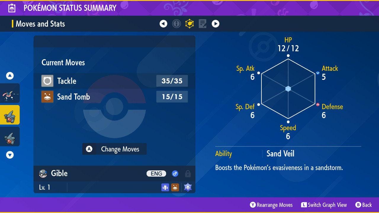 Foto de la carta Pokémon Shiny GIBLE Pokémon Escarlata Púrpura 6IV Listo para el Combate Competitivo 2