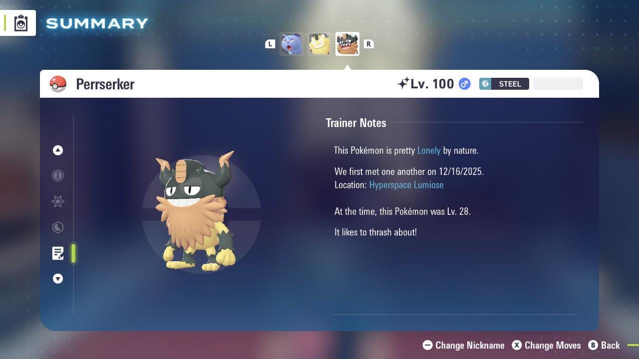 Фото покемона Shiny Perrserker Pokemon Legends ZA Mega Dimension DLC 6IV Готов к соревновательным боям 4
