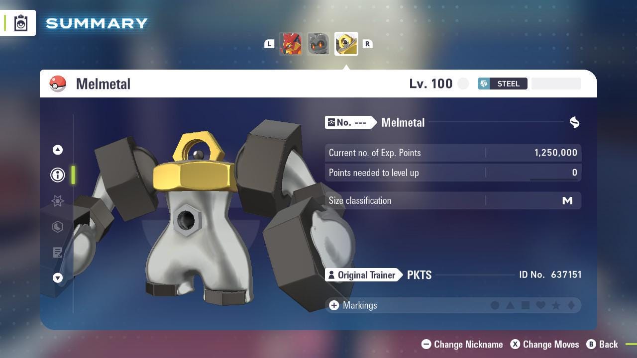 Foto de la carta Pokémon No Shiny 6IV Melmetal Pokémon Legends ZA Mega Dimension DLC 6IV Listo para la Batalla Competitiva 3