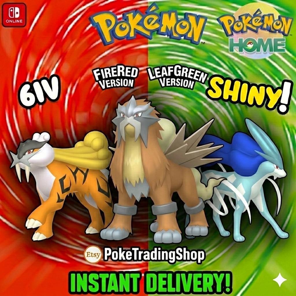 Foto de la carta Pokémon Pokémon FIRERED LEAFGREEN Auténtico LEGENDARIOS Shiny Entei Raikou Suicune Transferencia a Pokemon Home Switch 2 30º Aniversario