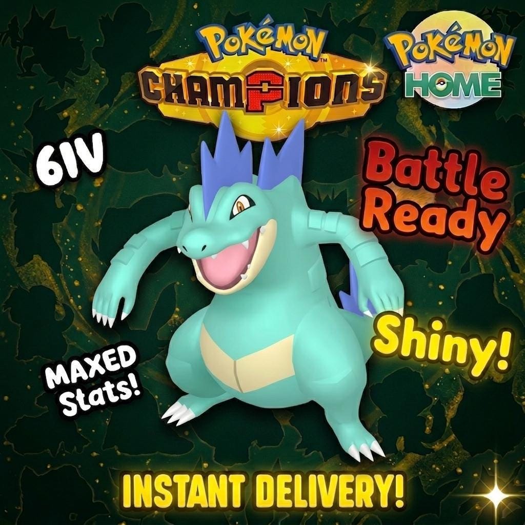 Shiny Feraligatr Pokémon Champions 6IV Competitive Battle Ready – Champions Pokémon card photo