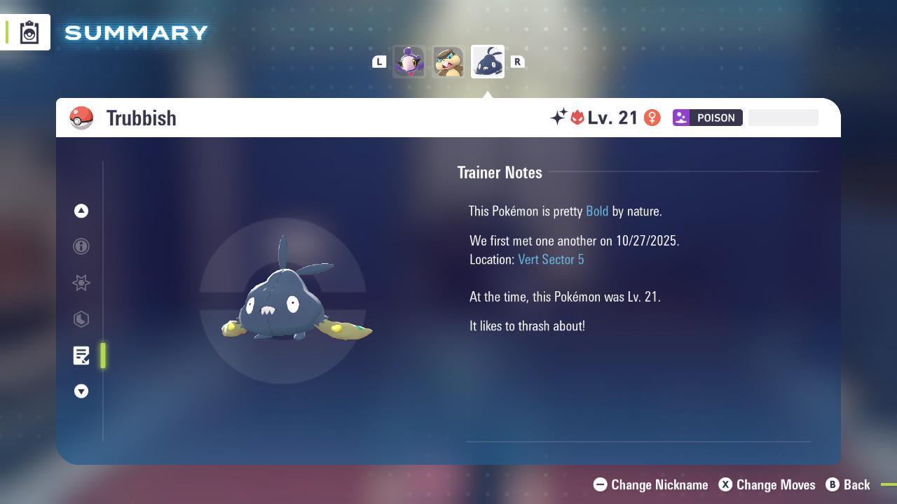 Foto de la carta Pokémon Shiny Alpha Trubbish Pokémon Legends ZA 6IV Listo para la Batalla Competitiva 4
