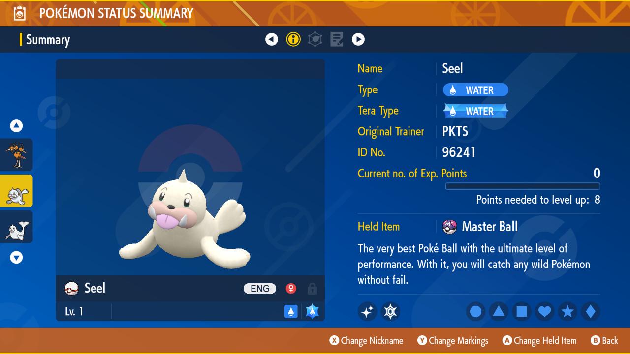 Foto de la carta Pokémon SEEL variocolor Pokémon Escarlata y Púrpura 6IV Listo para el combate competitivo 2