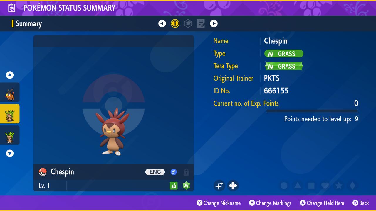 Shiny CHESPIN Pokémon Scarlet Violet 6IV Competitive Battle Ready Pokémon card photo