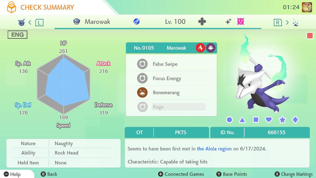 Shiny Alolan MAROWAK Pokémon HOME 6IV Competitive Battle Ready – Pokémon HOME Transfers Pokémon card photo
