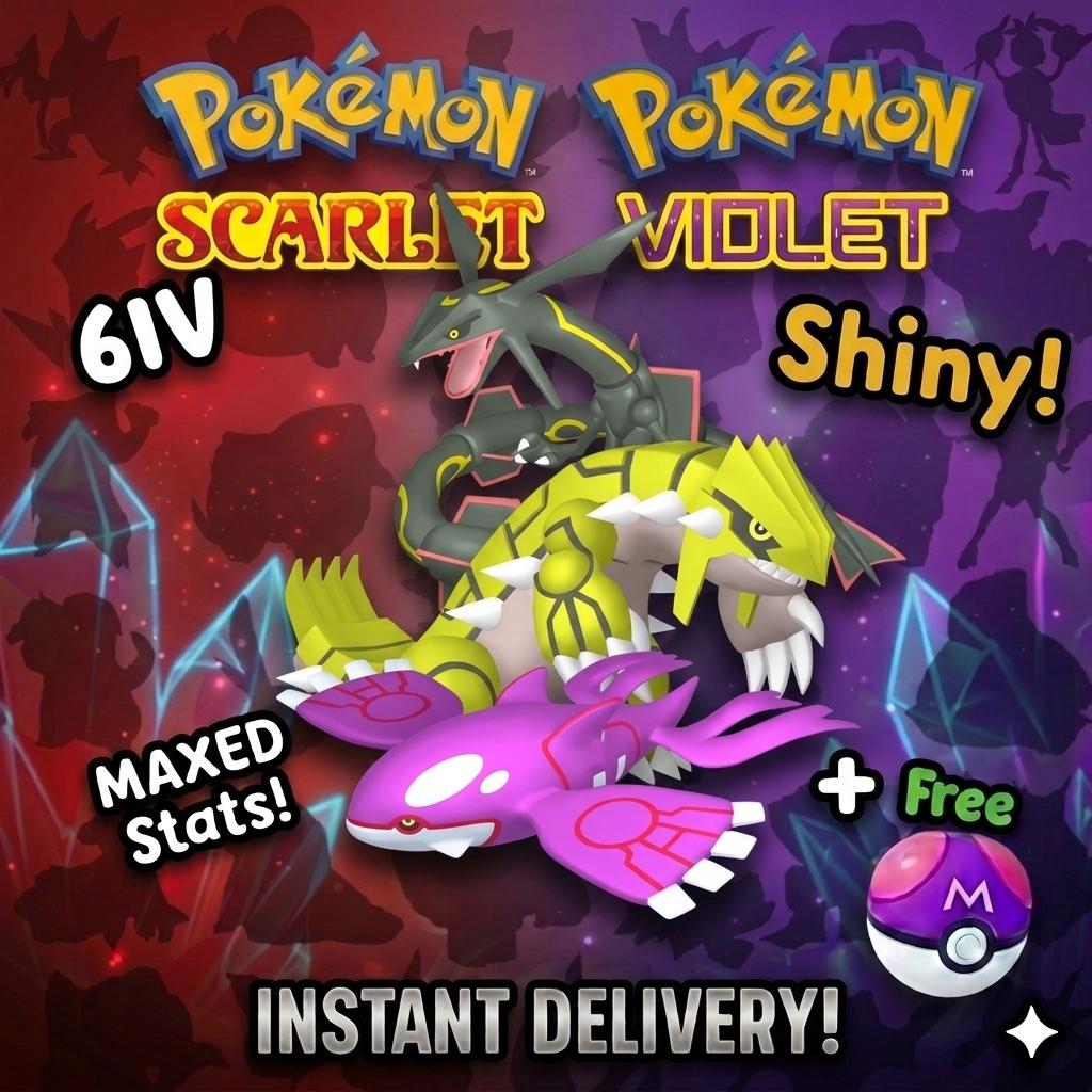 SHINY Kyogre, Groudon, Rayquaza Bundle Pack 6IV EV Pokémon Scarlet and Violet 6IV Pokemon Free Shiny Switch 2 – Scarlet & Violet Bundles Pokémon card photo