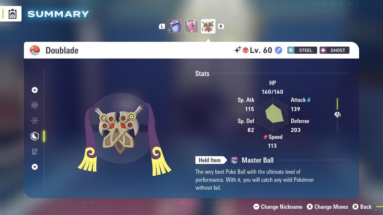 Foto de la carta Pokémon Shiny Alpha Doublade Pokémon Legends ZA 6IV Listo para el Combate Competitivo