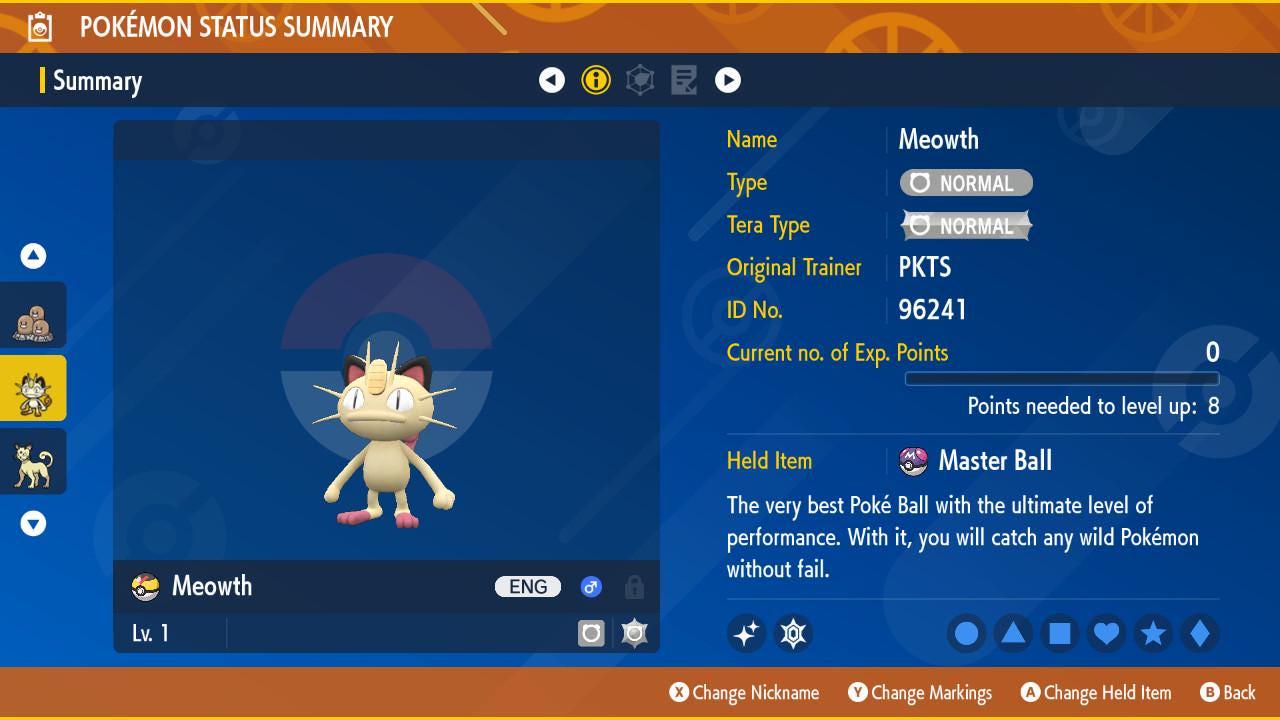Pokemon Scarlet and Violet Shiny MEOWTH 6IV Competitive Battle Ready Pokémon card photo 2
