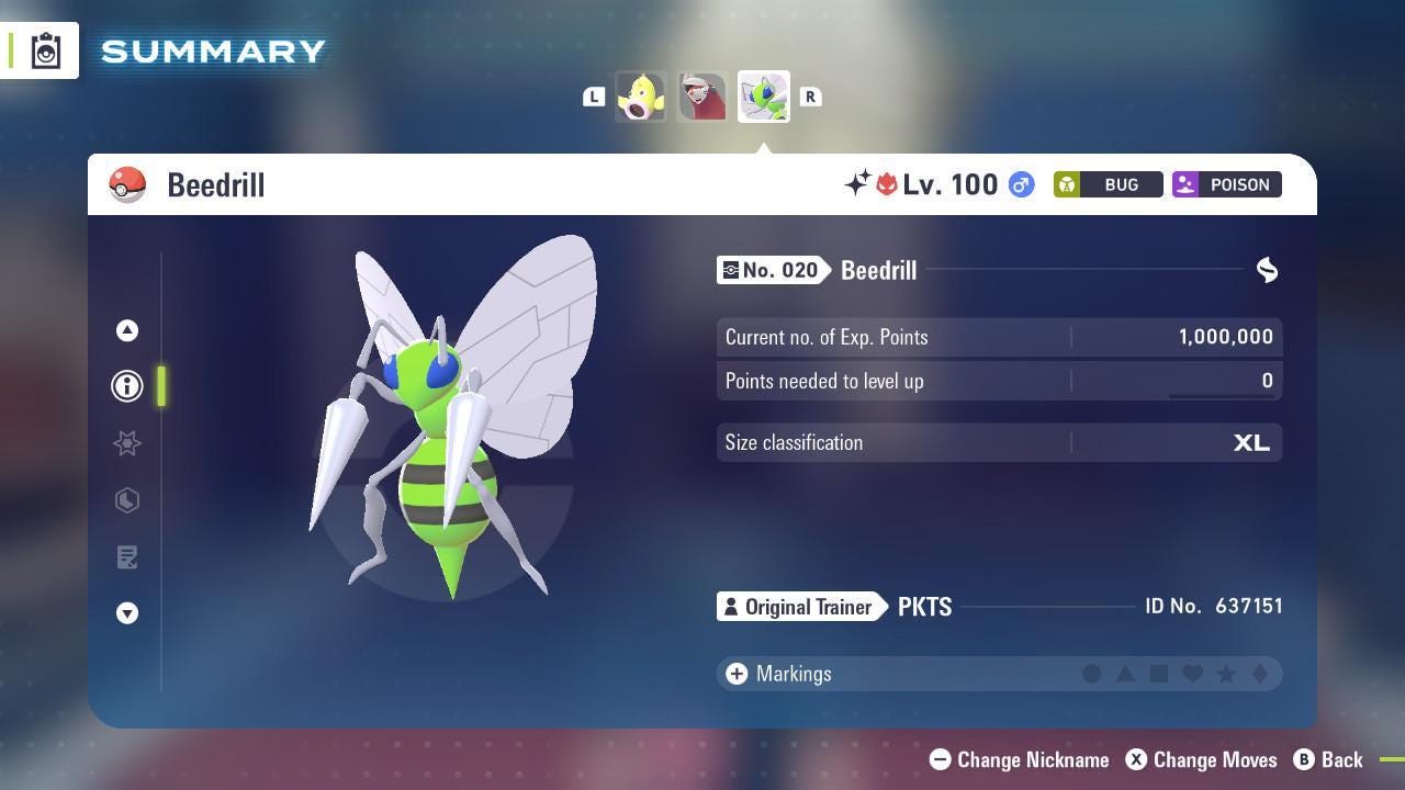 Foto de la carta Pokémon Shiny Alpha Beedrill Pokémon Legends ZA 6IV Listo para el Combate Competitivo 3