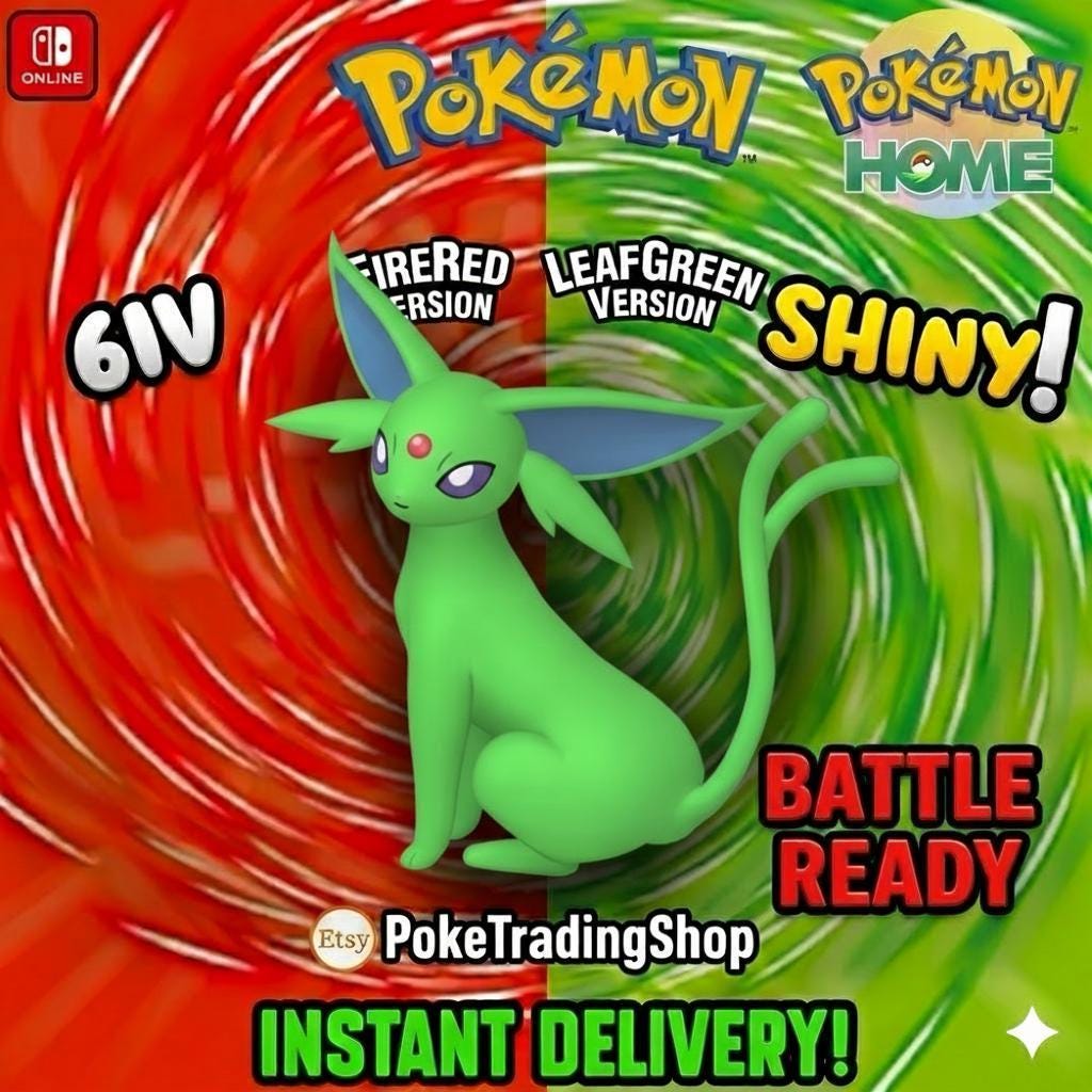 Foto de la carta Pokémon SHINY ESPEON Pokémon Rojo Fuego Verde Hoja 6IV Listo para el Combate Competitivo