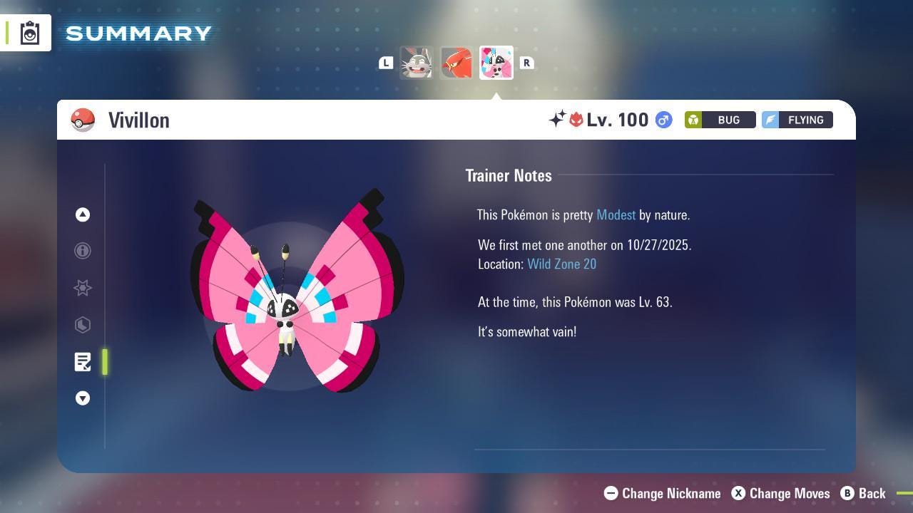 Foto de la carta Pokémon Shiny Alpha Vivillon Pokémon Legends ZA 6IV Listo para la Batalla Competitiva 4