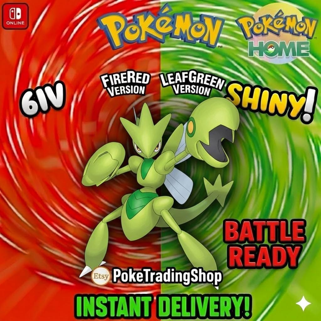 Foto de la carta Pokémon SCIZOR SHINY Pokémon Rojo Fuego Verde Hoja 6IV listo para la batalla competitivo