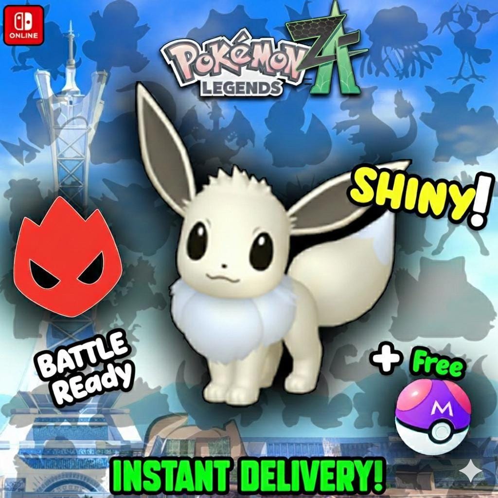 Foto de la carta Pokémon Eevee Shiny Pokemon Legends Z-A, Eevee Shiny Listo para la Batalla, Entrega Rápida Nintendo Switch, Master Ball Incluida
