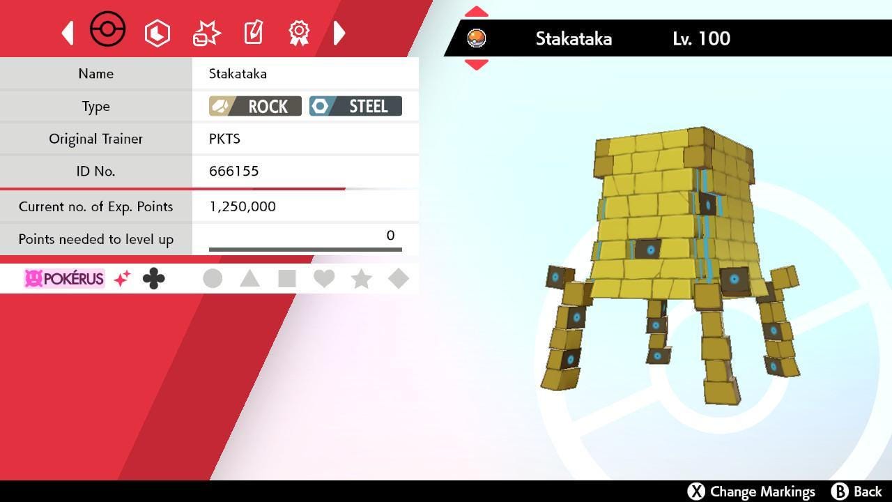 Shiny STAKATAKA Pokemon Sword Shield 6IV Competitive Battle Ready – Sword & Shield Pokémon card photo