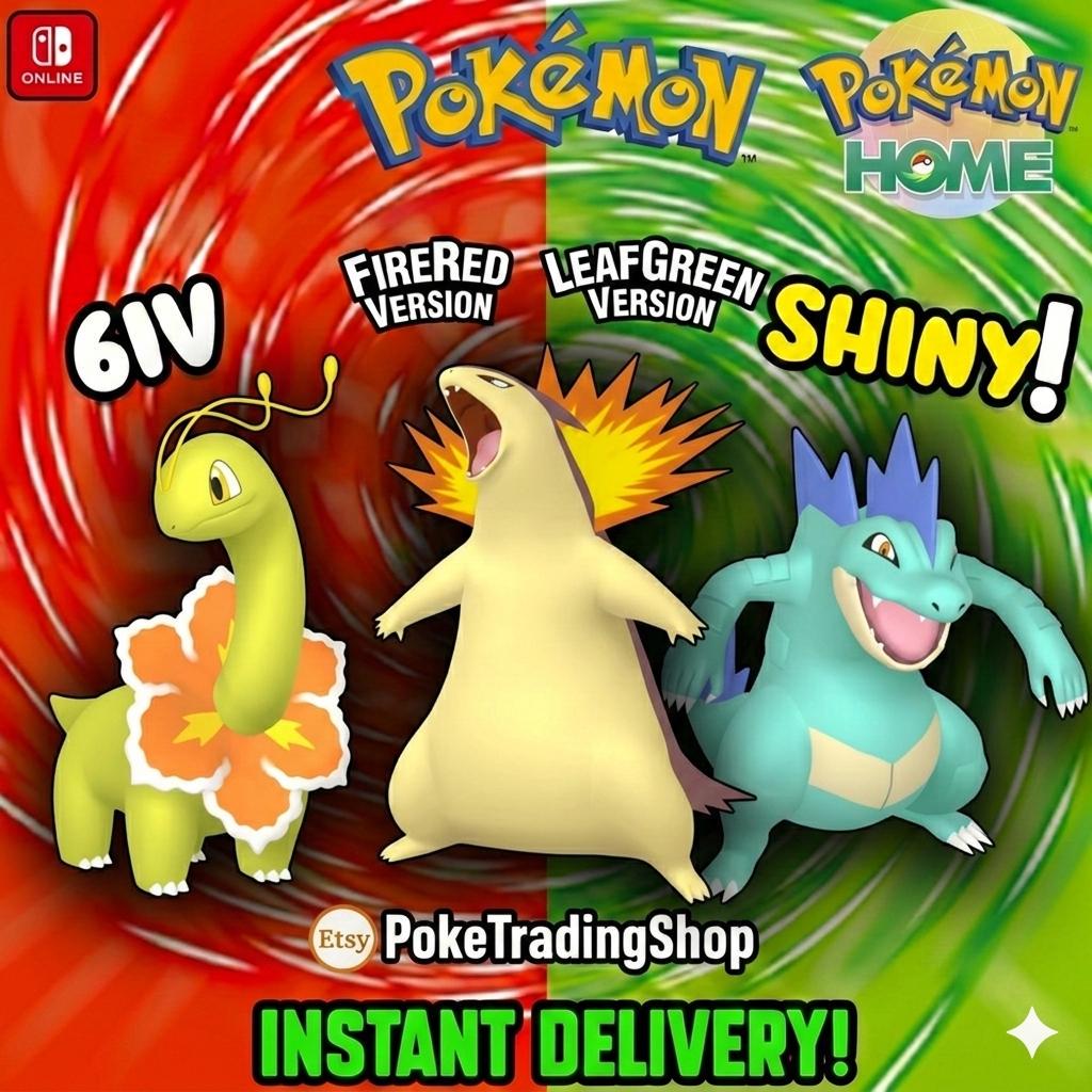 Pokémon FIRERED LEAFGREEN Authentic STARTER Evolutions Shiny Meganium Typhlosion Feraligatr Pokemon Home Transfer Switch 2 30th Anniversary Pokémon card photo