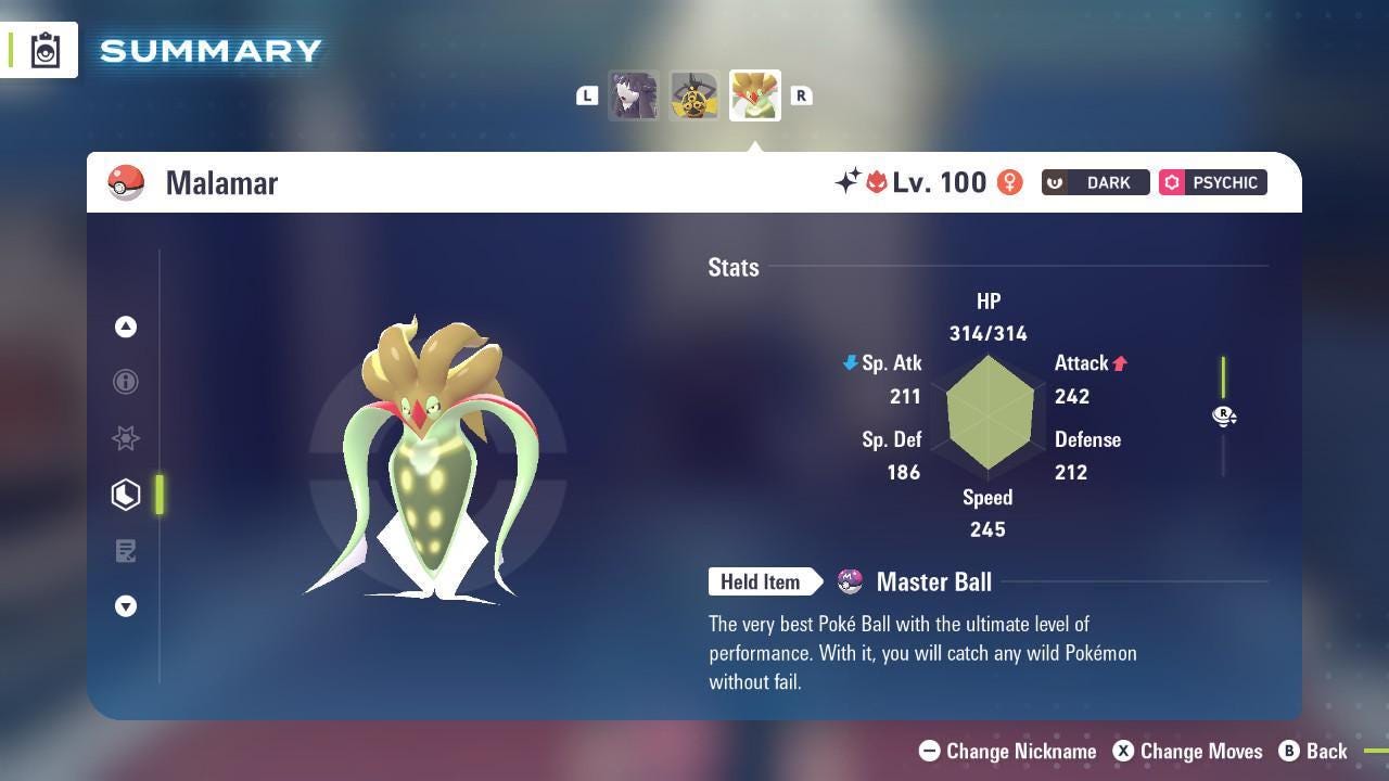 Foto de la carta Pokémon Shiny Alpha Malamar Pokémon Legends ZA 6IV Listo para la Batalla Competitiva 2