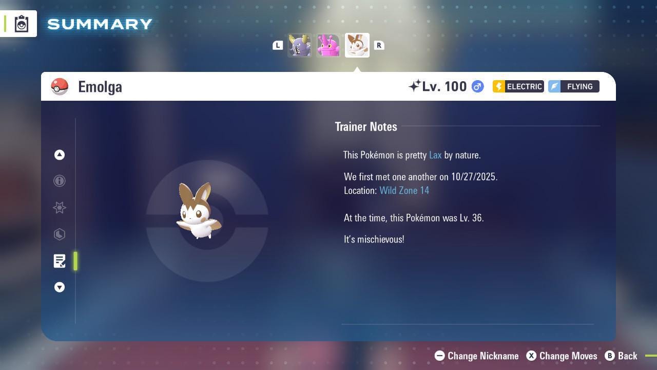 Foto de la carta Pokémon EMOLGA Shiny Pokémon Legends ZA 6IV Competitivo Listo para la Batalla 4