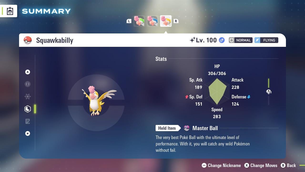 Shiny Yellow Squawkabilly Pokémon Legends ZA 6IV Competitive Battle Ready Pokémon card photo