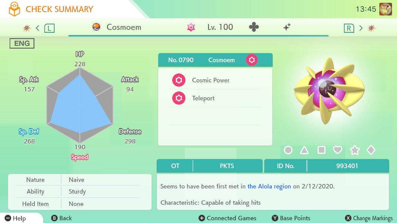 SHINY 6IV COSMOEM Pokémon Scarlet and Violet 6IV Pokemon Competitive Area Zero: Indigo Disk DLC Free Shiny Pokémon card photo