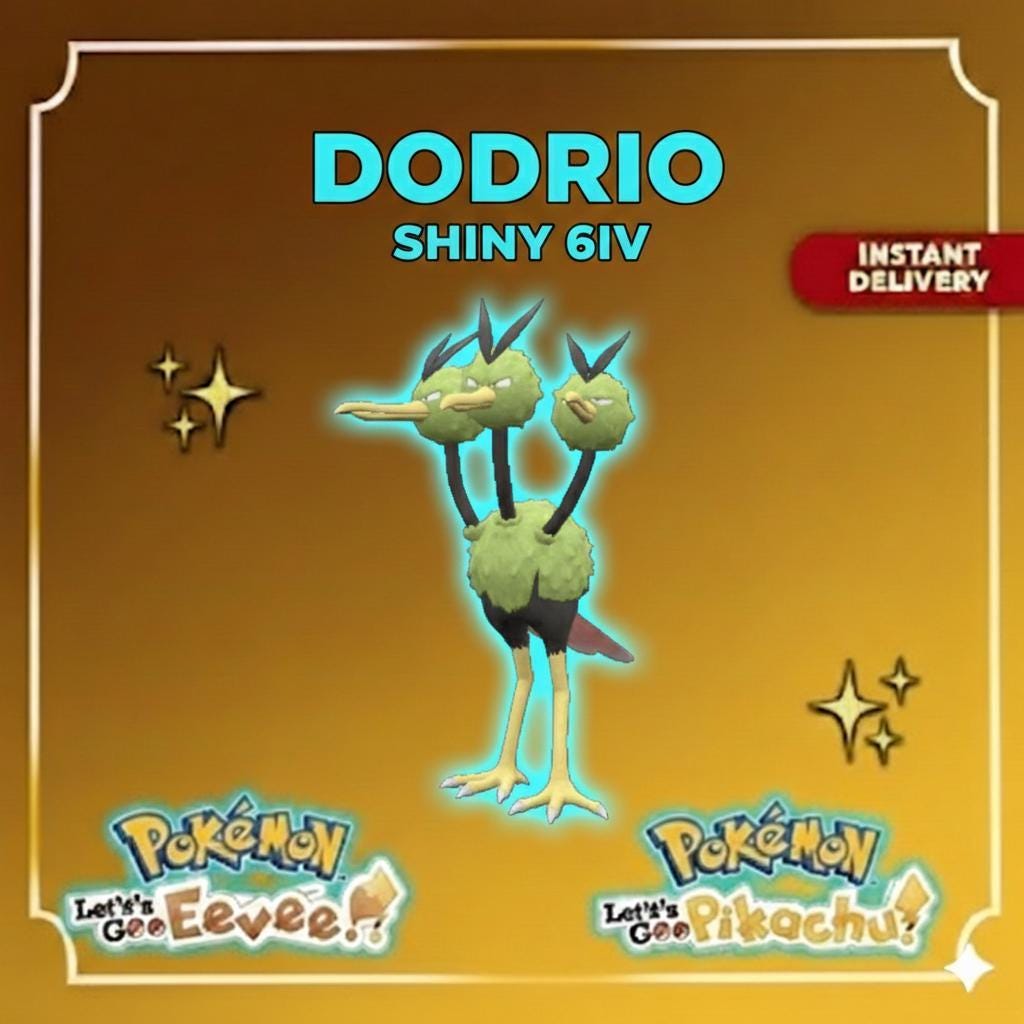 Shiny DODRIO Pokémon Lets Go Pikachu Eevee 6IV Competitive Battle Ready – Pokémon Let's Go Pokémon card photo