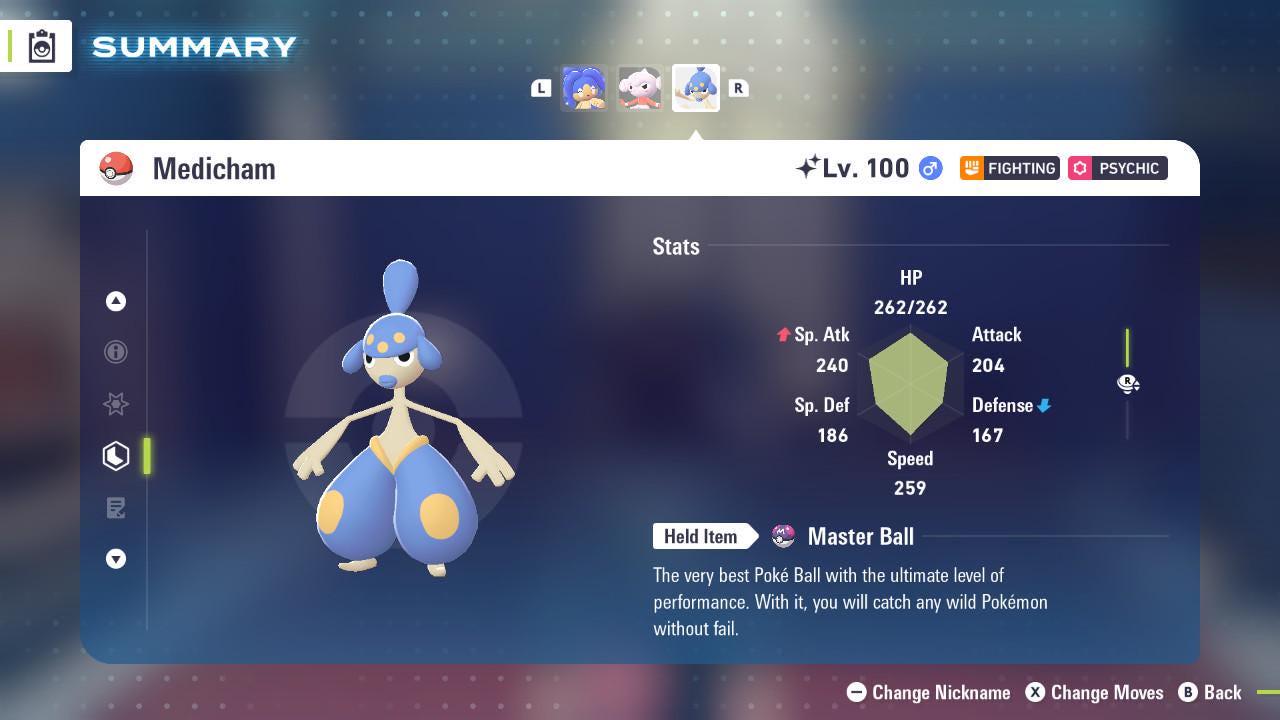 Foto de la carta Pokémon Shiny MEDICHAM Pokémon Legends ZA 6IV Listo para la batalla competitiva