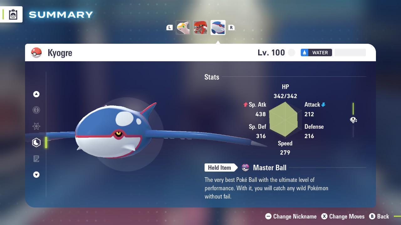 Foto de la carta Pokémon Kyogre No Variocolor 6IV Pokemon Legends Za Mega Dimension DLC 6IV Listo para el Combate Competitivo