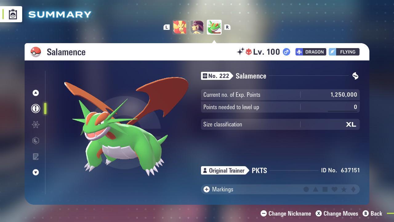 Foto de la carta Pokémon Salamence Alpha variocolor Pokémon Legends ZA 6IV Listo para el combate competitivo 3