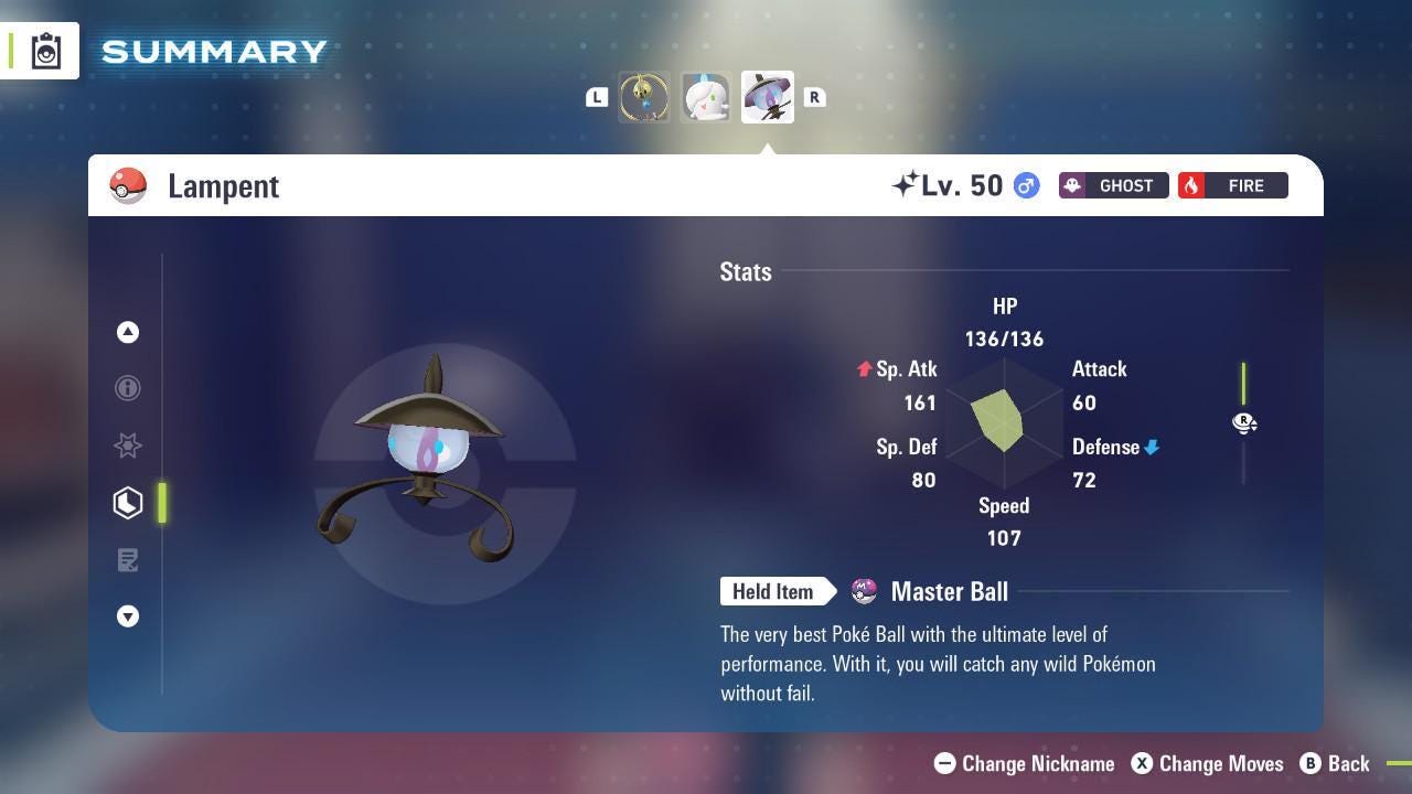 Foto de la carta Pokémon Shiny LAMPENT Pokémon Legends ZA 6IV Listo para el Combate Competitivo
