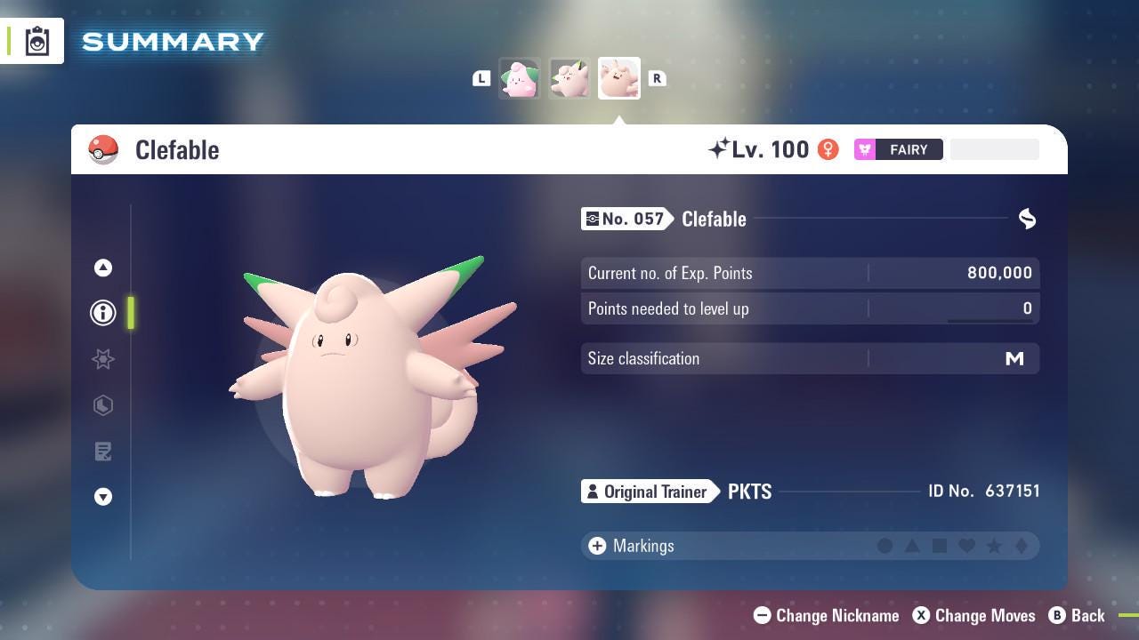 Foto de la carta Pokémon Shiny CLEFABLE Pokémon Legends ZA 6IV Listo para la batalla competitiva 2