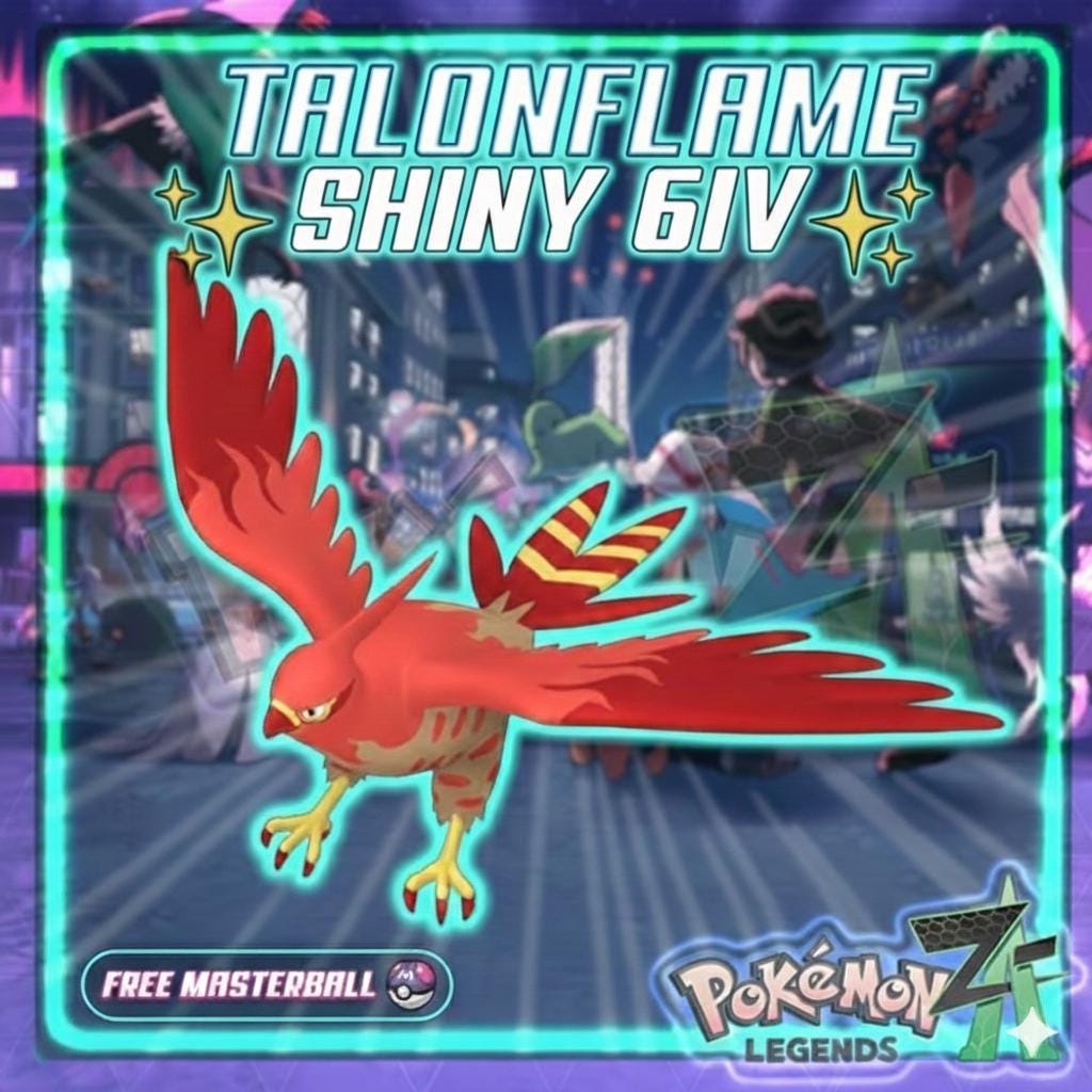 Foto de la carta Pokémon Shiny TALONFLAME Pokémon Legends ZA 6IV Listo para el Combate Competitivo