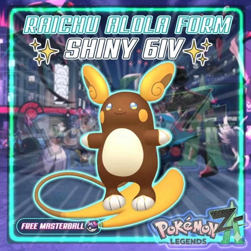 Foto de la carta Pokémon Pokemon Za Shiny 6IV RAICHU DE ALOLA Pokémon Legends ZA 6IV Competitivo Listo para la Batalla