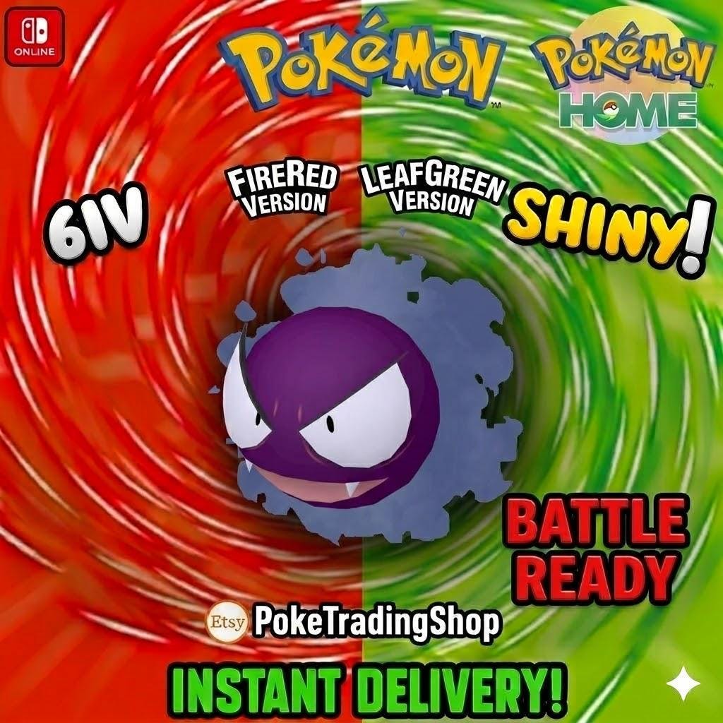 Foto de la carta Pokémon GASTLY VARIOCROMÁTICO Pokémon Rojo Fuego Verde Hoja 6IV Competitivo Listo para la Batalla