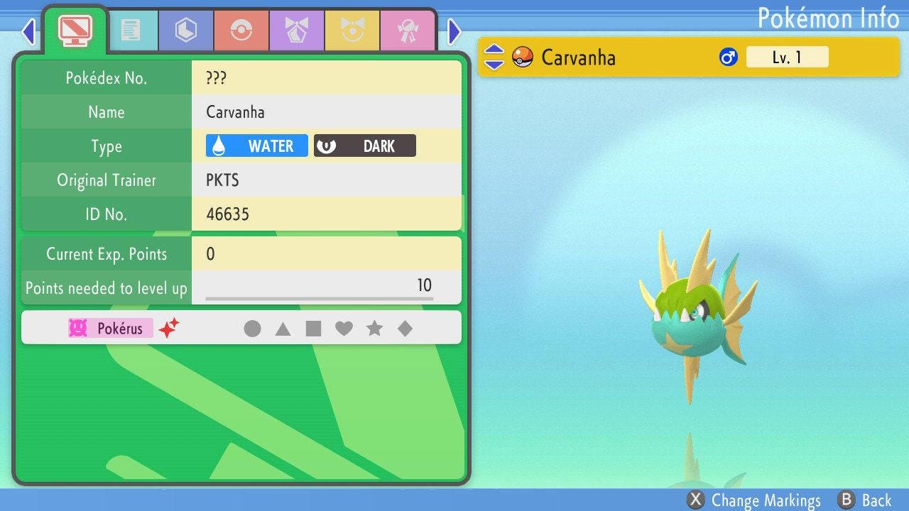 SHINY 6IV CARVANHA Pokemon Brilliant Diamond Shining Pearl 6IV Competitive Battle Ready – Brilliant Diamond & Shining Pearl Pokémon card photo