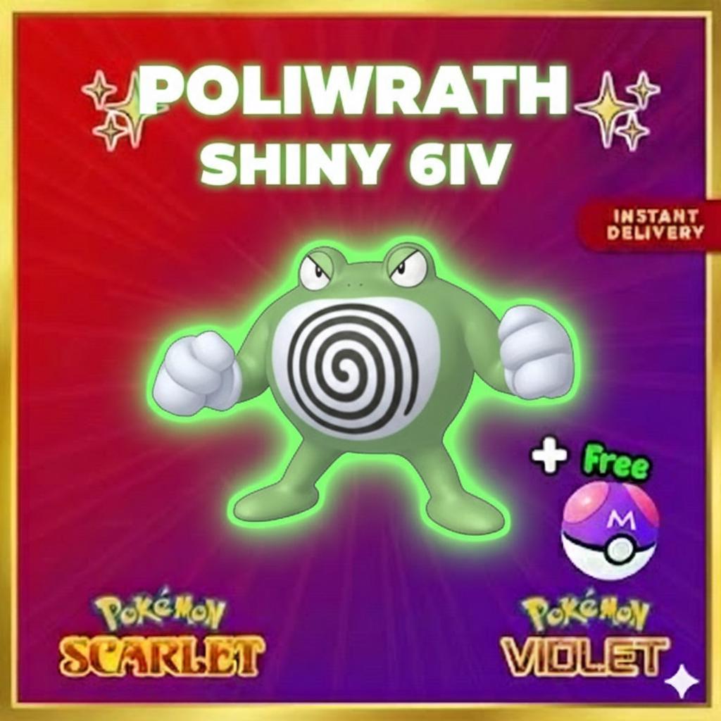 Pokemon Scarlet and Violet Shiny POLIWRATH 6IV Competitive Battle Ready Pokémon card photo