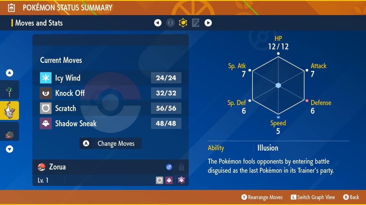 Foto de la carta Pokémon Shiny ZORUA de Hisui Pokémon Escarlata Púrpura 6IV Listo para el Combate Competitivo 3