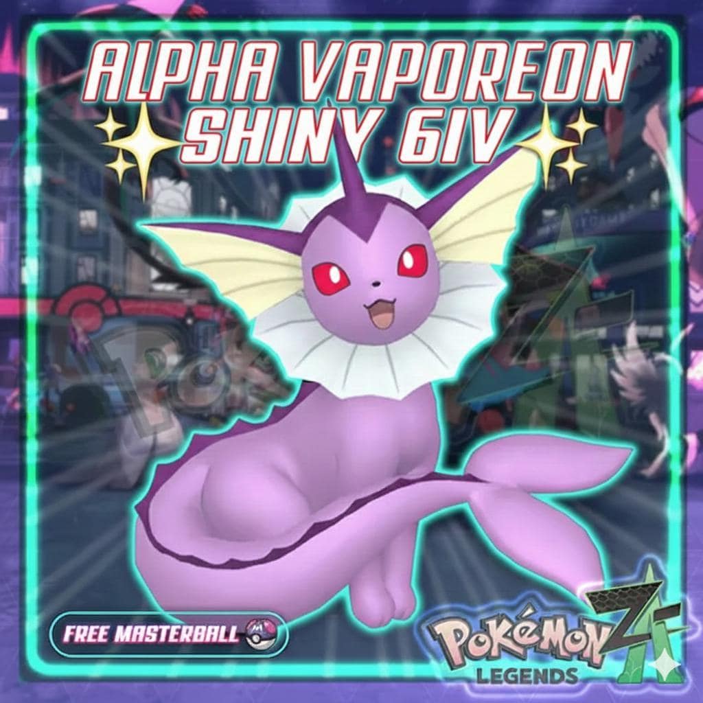 Shiny Alpha Vaporeon Pokémon Legends ZA 6IV Competitive Battle Ready Pokémon card photo