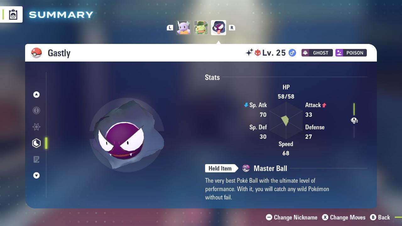 Shiny Alpha Gastly Pokémon Legends ZA 6IV Competitive Battle Ready Pokémon card photo